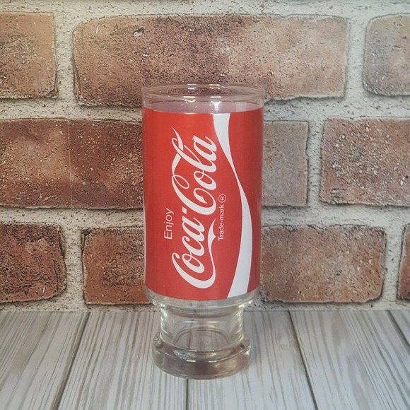Vintage Enjoy Coke Coca-Cola Footed Pedestal Red White Tumbler Glass Cup 12 oz - Picture 1 of 7
